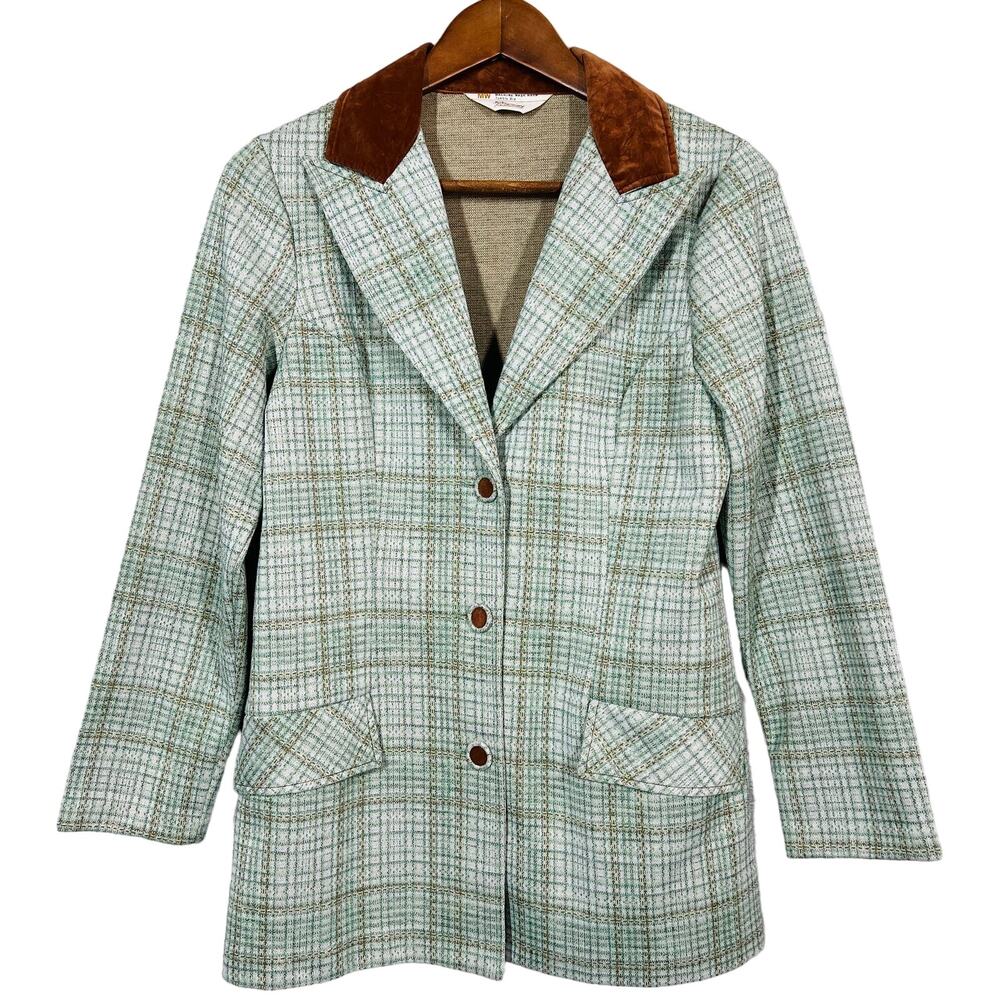 Vintage 70s JC Penneys Fashion Plaid Blazer JAcket Coat Green - S